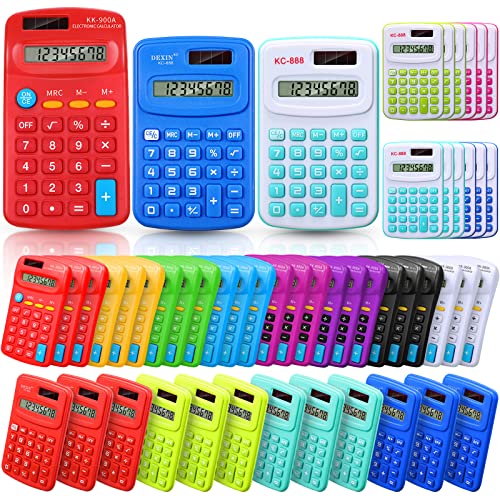 48 Pcs Pocket Calculator Bulk Small Basic Calculator 4 Function Calculator Battery Powered Calculator 8 Digit Display Calculator Pocket Size for Students Kids School Home Office Supplies, 3 Styles