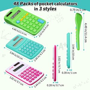 48 Pcs Pocket Calculator Bulk Small Basic Calculator 4 Function Calculator Battery Powered Calculator 8 Digit Display Calculator Pocket Size for Students Kids School Home Office Supplies, 3 Styles