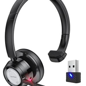 Link Dream Trucker Bluetooth Headset 20H Talktime Wireless Headset with 270°Rotatable Noise Cancelling Microphone USB Dongle for Online Meeting, Office Home, Call Center, Computer, Cell Phone