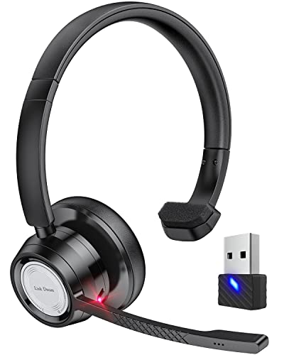 Link Dream Trucker Bluetooth Headset 20H Talktime Wireless Headset with 270°Rotatable Noise Cancelling Microphone USB Dongle for Online Meeting, Office Home, Call Center, Computer, Cell Phone