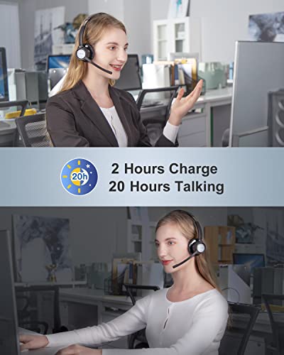 Link Dream Trucker Bluetooth Headset 20H Talktime Wireless Headset with 270°Rotatable Noise Cancelling Microphone USB Dongle for Online Meeting, Office Home, Call Center, Computer, Cell Phone