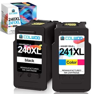 colwod remanufactured ink cartridges 240 and 241 replacement for canon pg-240xl cl-241xl 240 xl 241 xl used with canon pixma mg3620 ts5120 mx472 mx452 mg3220 mg3522 mg3520 printer (1 bk+1 tri-color)