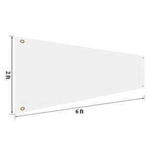 Large Banners and Signs Blank Banner Polyester Oxford Cloth Sublimation Banner with Hanging Rope for Indoor Wall Outdoor Easy Hang Signs DIY Banner Signs for Business Office (White,2 x 6 Feet)