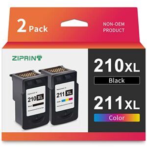 ziprint 210xl 211xl combo remanufactured ink cartridge replacement for canon 210xl 211xl combo pack pg-210xl use with pixma mp495 mx410 mp250 ip2702 mp490 printer, 211xl color and 210xl black, 2-pack