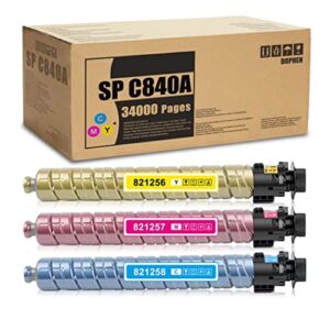 821256 821257 821258 toner cartridge set – dophen sp c840 compatible toner cartridge replacement for ricoh aficio sp c840dn lanier sp c840dn savin sp c840dn printer,3-pack (1c/1m/1y)