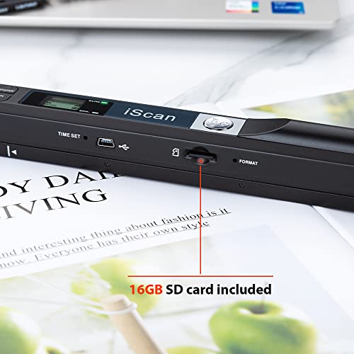 Portable Scanner iSCAN 900 DPI A4 Document Scanner Handheld for Business, Photo, Picture, Receipts, Books, JPG/PDF Format Selection, with 16G SD Card