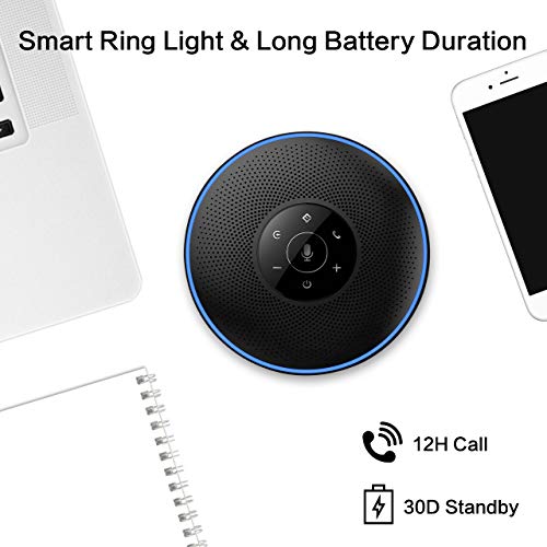 EMEET Bluetooth Speakerphone -Daisy Chain/Use Alone up to 16 attendees, M220 Professional Wireless Speakerphone 360°Voice Pick-up 8 AI Noise Cancellation Mics Skype Speakerphone for Conference Calls