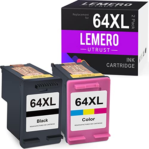 LemeroUtrust Remanufactured Ink Cartridge Replacement for HP 64XL 64 XL use with HP Tango Envy Photo 7858 7855 7155 6255 6230 7120 7864 7134 7164 6252 7830 6258 Printer Ink Cartridges (2-Pack)