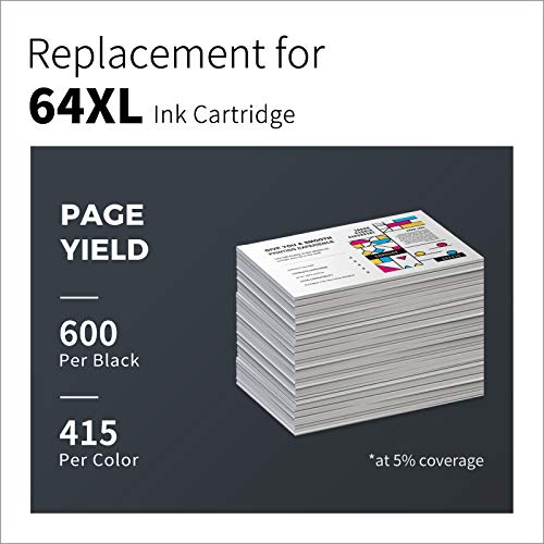 LemeroUtrust Remanufactured Ink Cartridge Replacement for HP 64XL 64 XL use with HP Tango Envy Photo 7858 7855 7155 6255 6230 7120 7864 7134 7164 6252 7830 6258 Printer Ink Cartridges (2-Pack)