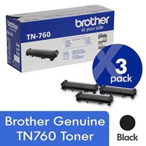 brother genuine tn760 3-pack high yield black toner cartridge with approximately 3,000 page yield/cartridge