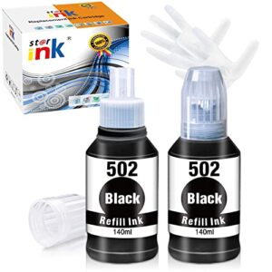st@r ink 502 pigment compatible ink bottle replacement for epson 502 (black) t502 for ecotank et-2760 et-2750 et-3760 et-4760 et-3750 et-4750 et-3830 et-2850/3850/4850 st-2000 printer (2 packs)