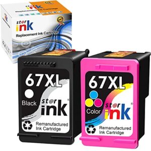 st@r ink 67xl ink cartridges replacement for hp ink 67 hp67 hp67xlblk black color for envy 6000 6055e 6055 6400 6455e 6458e deskjet 2700 2700e 2755e 2752e 2755 4100 4100e 4155e 4155 printer, 2packs