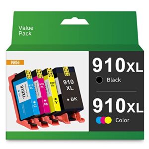 inkni 910xl ink cartridges remanufactured ink cartridge replacement for hp 910xl 910 xl combo pack for 8022 8020 8025 8015 8031 8028 8035 8024 8033 printer (black cyan magenta yellow)