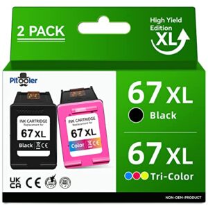 pitooler for hp67 ink cartridges, for hp 67/67xl ink cartridges black/color combo pack compatible for hp envy 6055e 6000 pro 6400 ink cartridges, deskjet 2700 2755e 4155e 4100 2700e 4100e 4155 printer