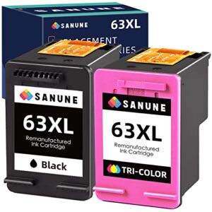 sanune 63xl ink cartridge combo pack remanufactured for hp ink 63 for hp officejet 3830 4650 5255 5258 5200 4652 4655 envy 4520 4512 deskjet 2130 2132 printer (63xl ink cartridges black and tri-color)
