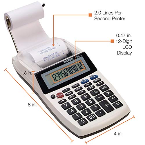 Victor 1205-4 12 Digit Portable Palm/Desktop Commercial Printing Calculator