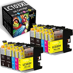 10-pack colorprint compatible lc103 ink cartridge replacement for lc103xl lc101xl lc-103xl lc101 xl work with mfc j870dw j450dw j470dw j650dw j4410dw j4510dw j4710dw j6720dw printer (4bk, 2c, 2m, 2y)