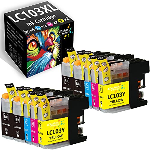 10-Pack ColorPrint Compatible LC103 Ink Cartridge Replacement for LC103XL LC101XL LC-103XL LC101 XL Work with MFC J870DW J450DW J470DW J650DW J4410DW J4510DW J4710DW J6720DW Printer (4BK, 2C, 2M, 2Y)