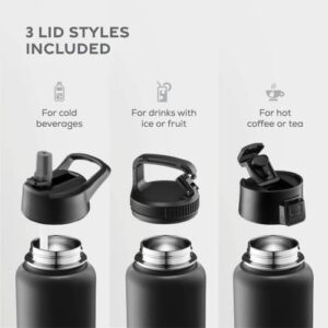 Triple-Insulated Stainless Steel Water Bottle with Straw Lid - Flip-Top Lid - Wide-Mouth Cap (25 Oz) Insulated Water Bottles, Keeps Hot and Cold - Sports Canteen Water Bottle Great for Hiking & Biking