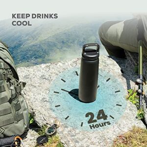 Triple-Insulated Stainless Steel Water Bottle with Straw Lid - Flip-Top Lid - Wide-Mouth Cap (25 Oz) Insulated Water Bottles, Keeps Hot and Cold - Sports Canteen Water Bottle Great for Hiking & Biking