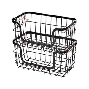 amazon basics stackable metal wire storage basket set for kitchen or bathroom – black/rose gold
