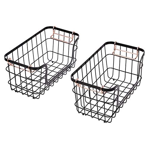 Amazon Basics Stackable Metal Wire Storage Basket Set for Kitchen or Bathroom - Black/Rose Gold