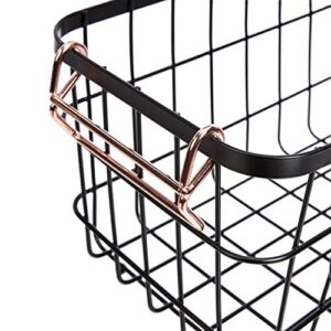 Amazon Basics Stackable Metal Wire Storage Basket Set for Kitchen or Bathroom - Black/Rose Gold