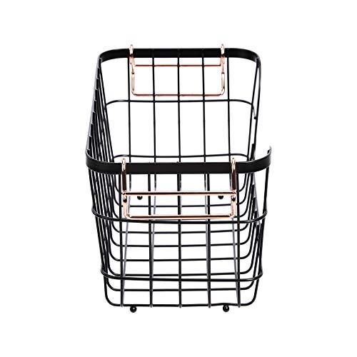 Amazon Basics Stackable Metal Wire Storage Basket Set for Kitchen or Bathroom - Black/Rose Gold