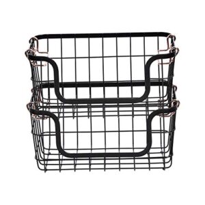 Amazon Basics Stackable Metal Wire Storage Basket Set for Kitchen or Bathroom - Black/Rose Gold