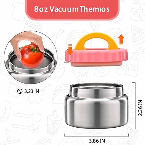 MAISON HUIS 8oz Soup Thermos Wide Mouth Vacuum Insulated Thermos Food Jar, Leak Proof Stainless Steel Food Thermos for Hot&Cold Food Kids Food Lunch Soup Container for School Travel(Pink)