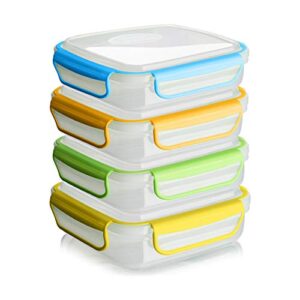 snap fresh – 4 pack of sandwich containers (450 ml) – reusable, bpa free plastic, snap & lock shut lids and silicone seal. great for fruit, salad, lunch box snacks and food storage; kids and adults