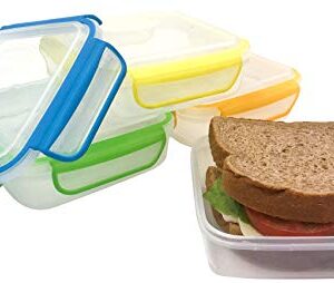 Snap Fresh - 4 Pack of Sandwich Containers (450 ml) - Reusable, BPA Free Plastic, Snap & Lock Shut Lids and Silicone Seal. Great for Fruit, Salad, Lunch Box Snacks and Food Storage; Kids and Adults