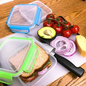 Snap Fresh - 4 Pack of Sandwich Containers (450 ml) - Reusable, BPA Free Plastic, Snap & Lock Shut Lids and Silicone Seal. Great for Fruit, Salad, Lunch Box Snacks and Food Storage; Kids and Adults