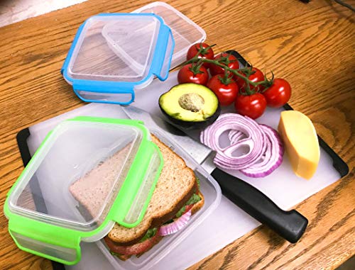 Snap Fresh - 4 Pack of Sandwich Containers (450 ml) - Reusable, BPA Free Plastic, Snap & Lock Shut Lids and Silicone Seal. Great for Fruit, Salad, Lunch Box Snacks and Food Storage; Kids and Adults