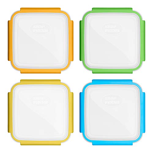 Snap Fresh - 4 Pack of Sandwich Containers (450 ml) - Reusable, BPA Free Plastic, Snap & Lock Shut Lids and Silicone Seal. Great for Fruit, Salad, Lunch Box Snacks and Food Storage; Kids and Adults