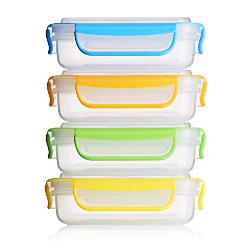 Snap Fresh - 4 Pack of Sandwich Containers (450 ml) - Reusable, BPA Free Plastic, Snap & Lock Shut Lids and Silicone Seal. Great for Fruit, Salad, Lunch Box Snacks and Food Storage; Kids and Adults