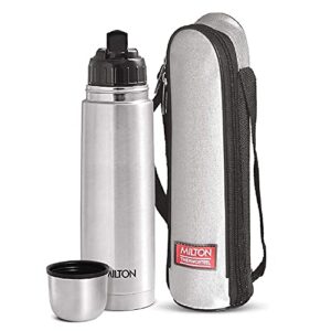 Milton Thermosteel Flip Lid Flask 1000, Double Walled Vacuum Insulated 1000 ml | 34 oz | 1 qt. | 24 Hours Hot and Cold Water Bottle with Cover, 18/8 Stainless Steel, BPA Free, Leak-Proof | Silver