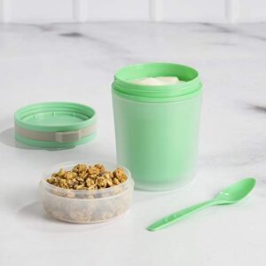 Goodful Double Wall Insulated Yogurt Container, Leak Proof Food Storage, Snack Container with Reusable Plastic Spoon, Microwave Safe, Dishwasher safe, Freezer Safe, 14-Ounce, Green