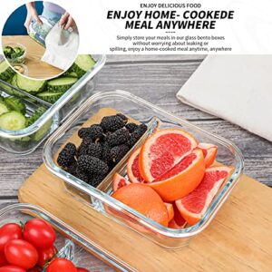 KOMUEE 10 Packs Glass Meal Prep Containers 2 Compartments,Glass Food Storage Containers with Lids,Airtight Glass Lunch Bento Boxes,BPA Free,Oven,Freezer and Dishwasher Safe