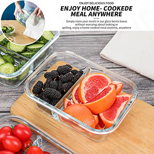 KOMUEE 10 Packs Glass Meal Prep Containers 2 Compartments,Glass Food Storage Containers with Lids,Airtight Glass Lunch Bento Boxes,BPA Free,Oven,Freezer and Dishwasher Safe