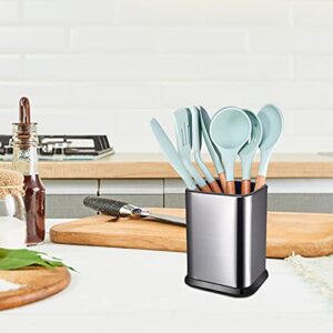 RedCall Stainless Steel Kitchen Utensil Holder for Countertop,Large Cooking Utensils Organizer for Spatula Spoon,Weighted Base Modern Rectangular Utensil Caddy Counter,Utensil Crock Silver