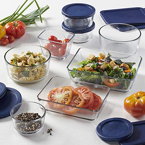 Anchor Hocking 16 Piece Round and Rectangle Glass Food Storage Containers, Space Saving Meal Prep, Navy BPA-Free SnugFit Lids