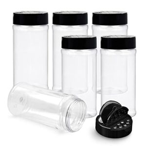 royalhouse 6 pack 16 oz plastic spice jars with black cap, clear and safe plastic bottle containers with shaker lids for storing spice, herbs and seasoning powders, bpa free, made in usa