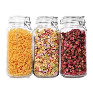 comsaf airtight glass canister set of 3 with lids 78oz food storage jar square – storage container with clear preserving seal wire clip fastening for kitchen canning cereal,pasta,sugar,beans,spice