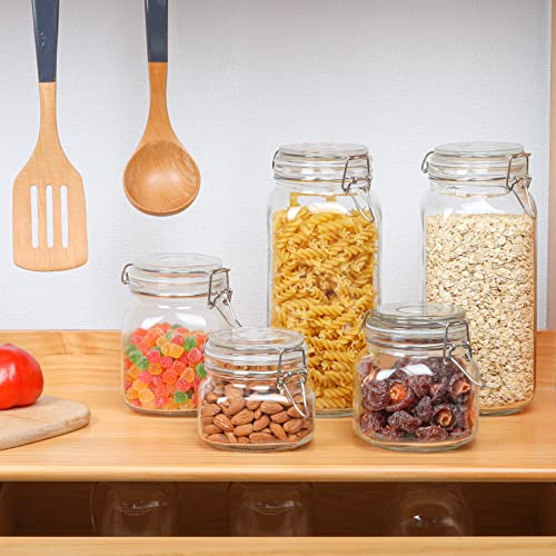 ComSaf Airtight Glass Canister Set of 3 with Lids 78oz Food Storage Jar Square - Storage Container with Clear Preserving Seal Wire Clip Fastening for Kitchen Canning Cereal,Pasta,Sugar,Beans,Spice