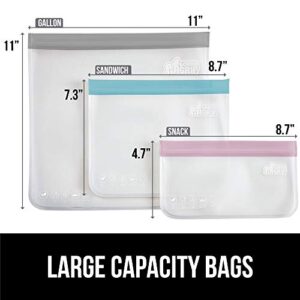 Gorilla Grip Reusable, Leakproof Secure Zip Freezer Safe, Food Grade PEVA Food Storage Bags, Lunch Storage Produce, School, Work, Snack, Sandwich