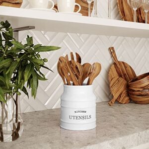 Barnyard Designs Ceramic Farmhouse Kitchen Utensil Holder for Countertop, Decorative Kitchen Utensil Holder, Large Kitchen Utensil Holder for Kitchen Counter, Utensil Crock Spatula Holder, 6.75" White