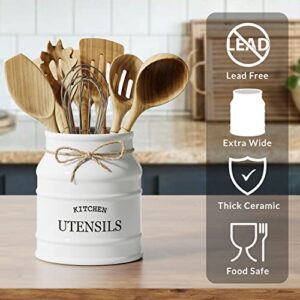 Barnyard Designs Ceramic Farmhouse Kitchen Utensil Holder for Countertop, Decorative Kitchen Utensil Holder, Large Kitchen Utensil Holder for Kitchen Counter, Utensil Crock Spatula Holder, 6.75" White