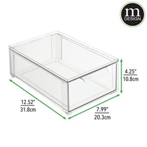 mDesign Plastic Stackable Bathroom Storage Organizer Bin with Pull Out Drawer for Cabinet, Vanity, Shelf, Cupboard, Cabinet, or Closet Organization - Lumiere Collection - 2 Pack - (Clear, 8 x 12 x 4)