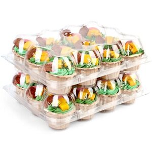lotfancy dozen cupcake containers, pack of 12 plastic cupcake boxes bulk, 12 compartment holder with detachable lid, disposable muffin carrier, standard size
